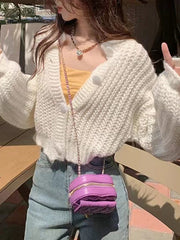 women's long sleeve sweater buttoned cardigan jacket