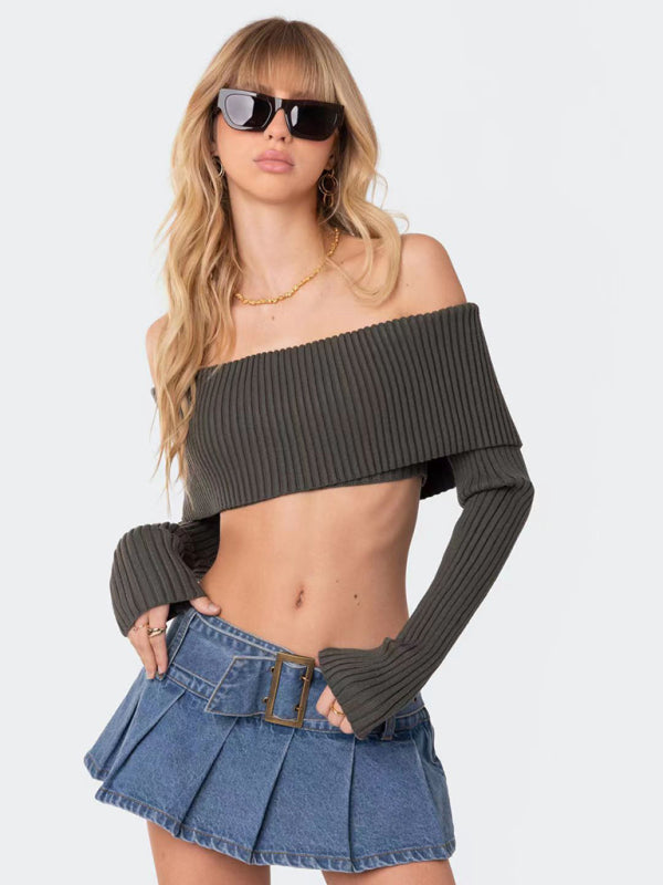 Crop Sweater Comfortable and sexy Crop top Sweater Top woolen chest-wrapped long-sleeved sweater