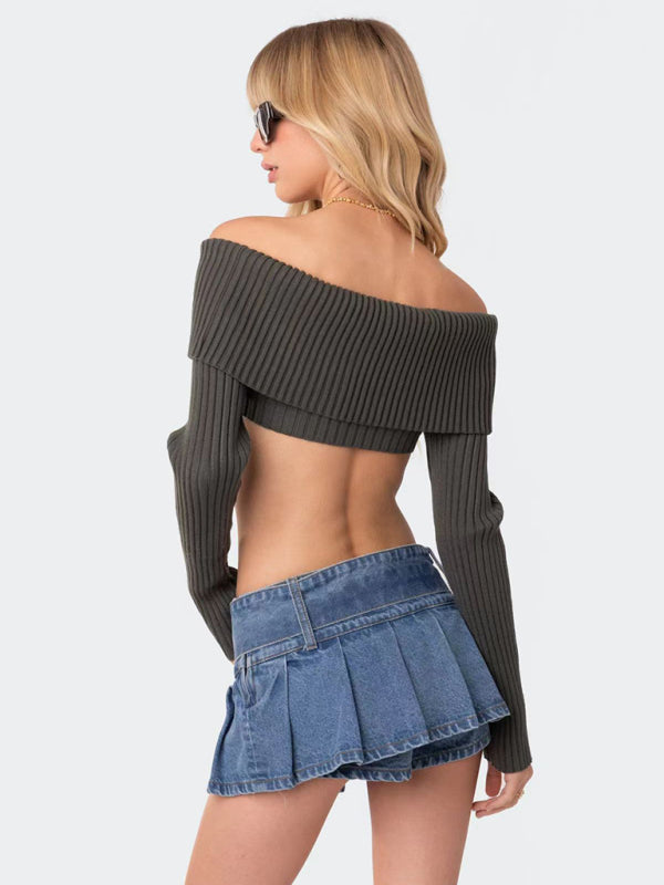 Crop Sweater Comfortable and sexy Crop top Sweater Top woolen chest-wrapped long-sleeved sweater