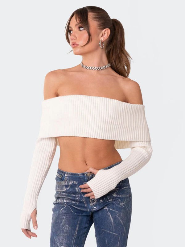 Crop Sweater Comfortable and sexy Crop top Sweater Top woolen chest-wrapped long-sleeved sweater