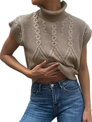 New women's solid color short sleeve turtleneck sweater