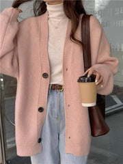 Women's loose buttoned versatile knitted cardigan