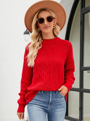 Women's round neck loose diamond knit sweater