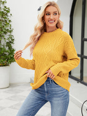 Women's round neck loose diamond knit sweater