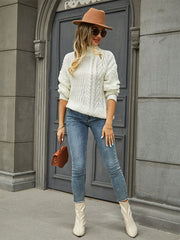 Women's turtleneck loose diamond knit sweater long sleeve