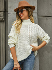 Women's turtleneck loose diamond knit sweater long sleeve