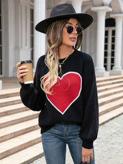 Women's love round neck knitted Heart pullover sweater