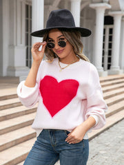 Women's love round neck knitted Heart pullover sweater