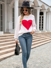 Women's love round neck knitted Heart pullover sweater