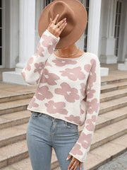 Women's floral round neck knitted pullover sweater