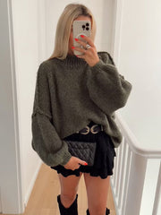 Women's Street Fashion Seamless Long Sleeve Loose Knit Fashion Sweater