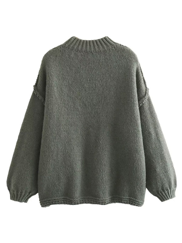 Women's Street Fashion Seamless Long Sleeve Loose Knit Fashion Sweater