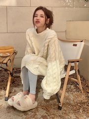 Women's new thickened lazy style loose and slim mid-length lantern sleeve sweater