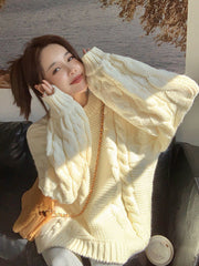 Women's new thickened lazy style loose and slim mid-length lantern sleeve sweater