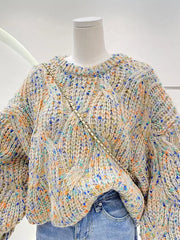 Women's color block loose twist crew neck knit sweater