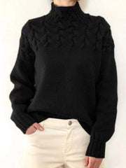 Womens Fashion Sweater Casual long-sleeved turtleneck solid color sweater pullover top