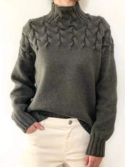 Womens Fashion Sweater Casual long-sleeved turtleneck solid color sweater pullover top