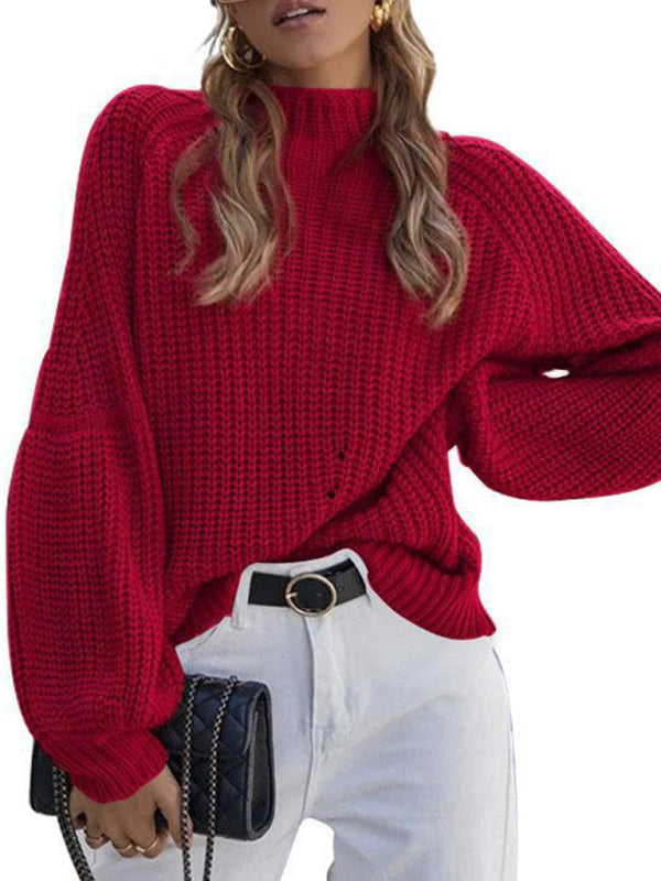 New women's solid color loose half turtleneck sweater