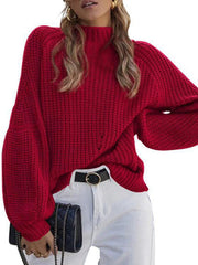 New women's solid color loose half turtleneck sweater