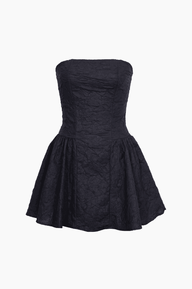 Jacquard Fitted Ruffle Hem Strapless Mini Dress - HouseofHalley