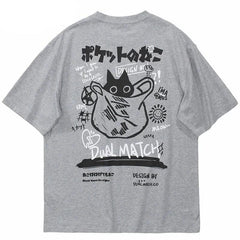 Japanese Funny Cat Printed T Shirt