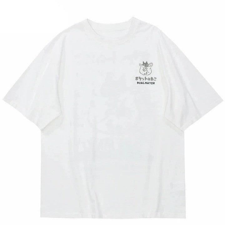 Japanese Funny Cat Printed T Shirt