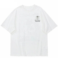 Japanese Funny Cat Printed T Shirt