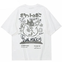 Japanese Funny Cat Printed T Shirt