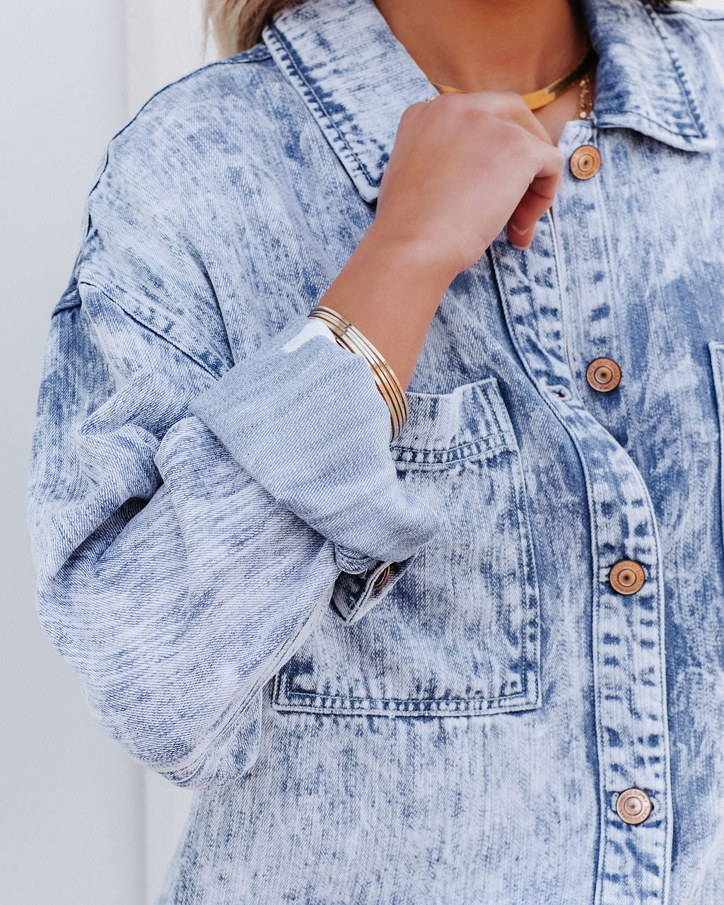 Joey Tencel Button Down Shacket - Acid Wash