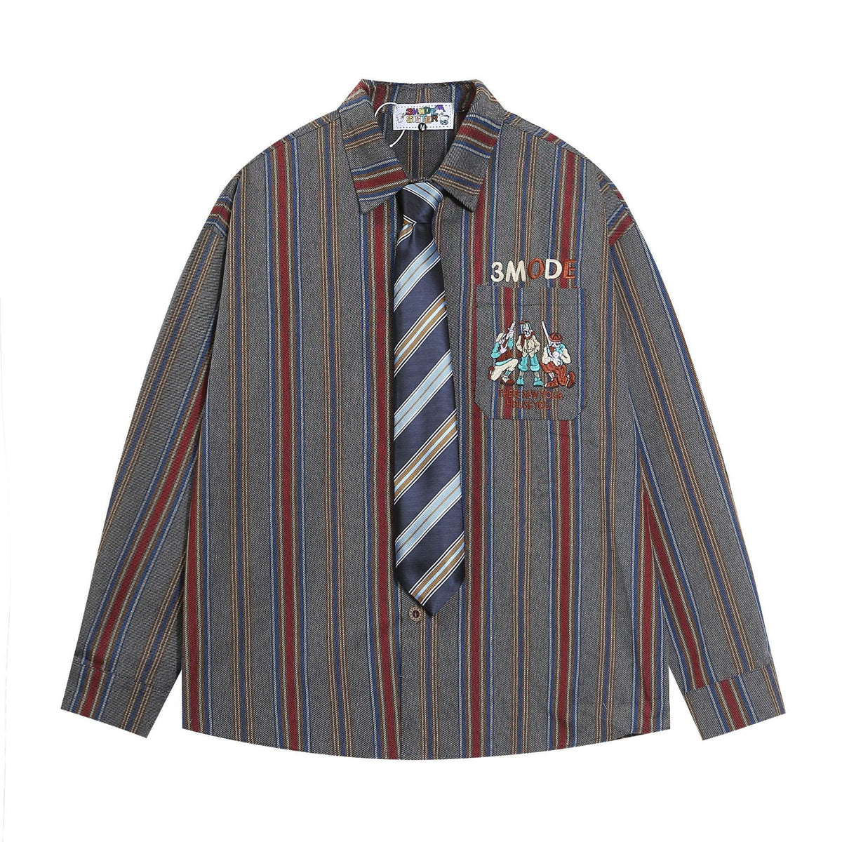 Figure Embroidered Vertical Stripes Shirt