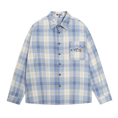 Retro Fishing Plaid Embroidered Shirt