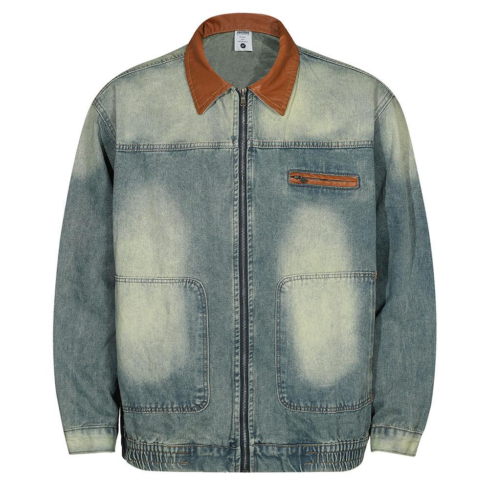 Denim Leather Collar Jacket