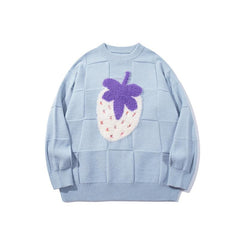 Kawaii Strawberry Plaid Knit Sweater