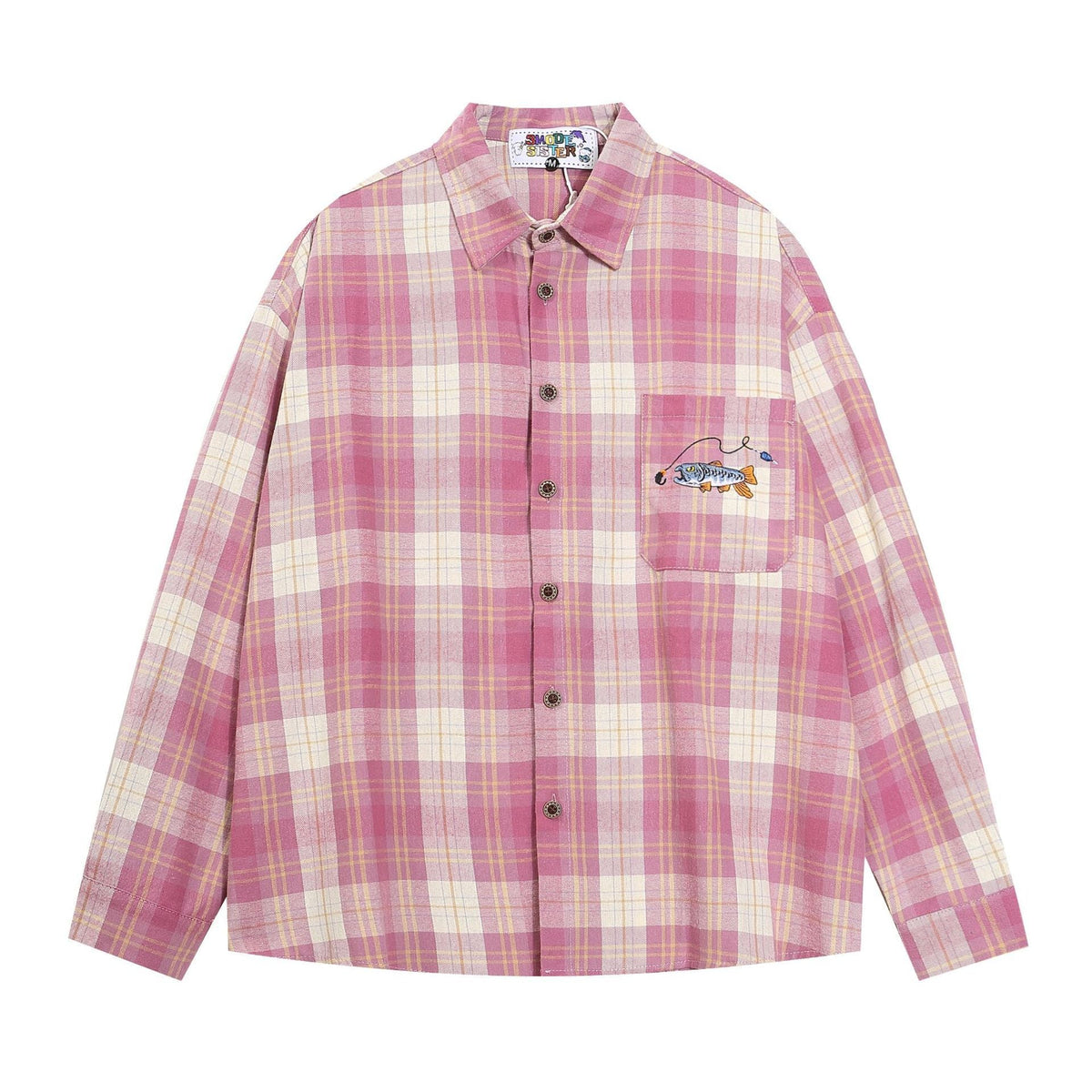 Retro Fishing Plaid Embroidered Shirt