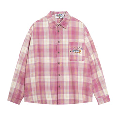 Retro Fishing Plaid Embroidered Shirt