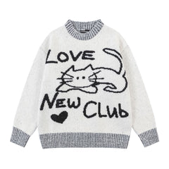 Knitted Love Cat Loose Sweater
