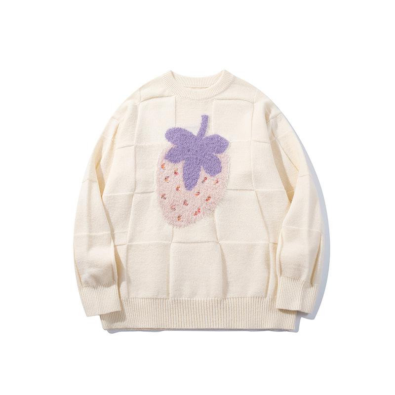Kawaii Strawberry Plaid Knit Sweater