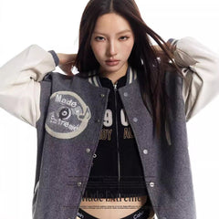 Music Label Leather Sleeve Baseball Jacket