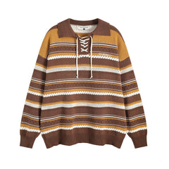 Knitted Lace Up Polo Sweater