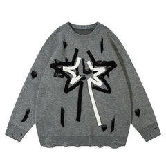 Y2K Shining Ripped Star Sweater