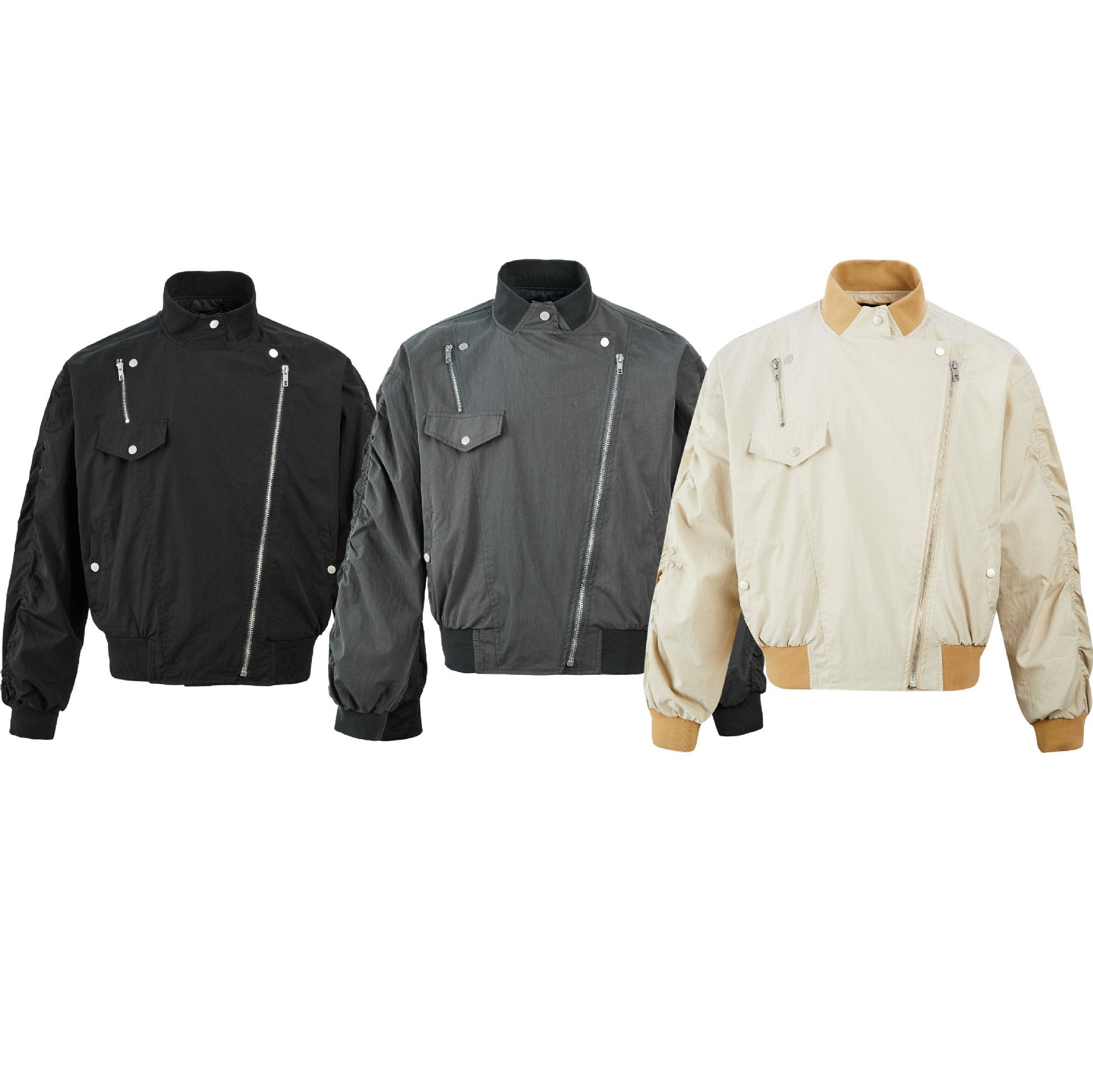 American Retro Slant Zipper Tooling Jacket