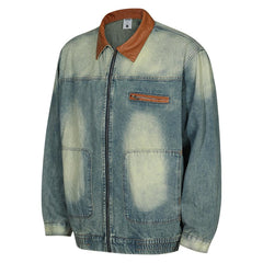Denim Leather Collar Jacket