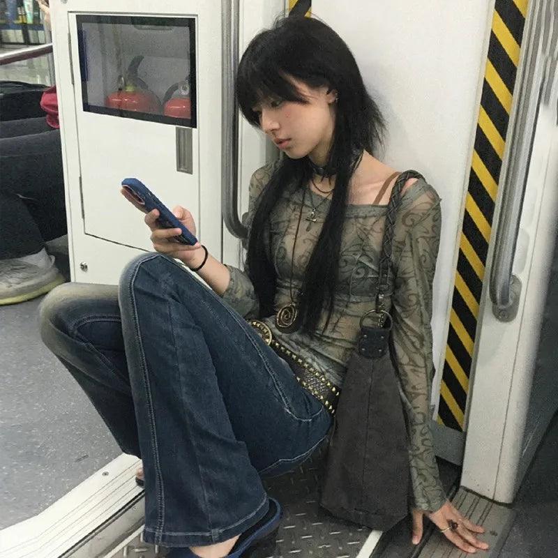 Y2K Aesthetic Sheer Crop Top