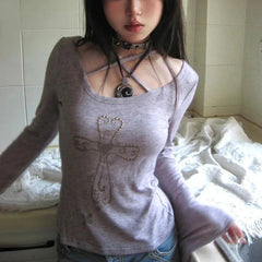 Y2K Knitted Purple Crop Top