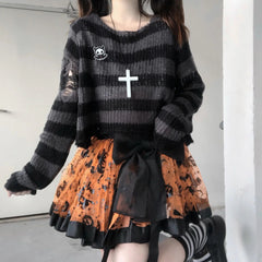 Striped Gothic Ripped Holes Sweater