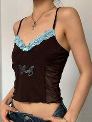 Lace Rhinestone Decor Pleated Design Cami Top - HouseofHalley