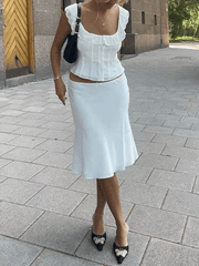 Lace Ruffle Trim White Cropped Tank Top