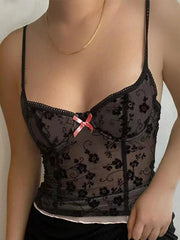 Lace See Through Bow Decor Cami Top - HouseofHalley