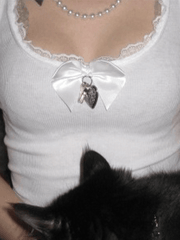 Lace Trim Bow White Tank Top - HouseofHalley