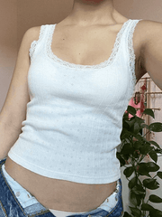 Lace Trim White Cropped Tank Top - HouseofHalley